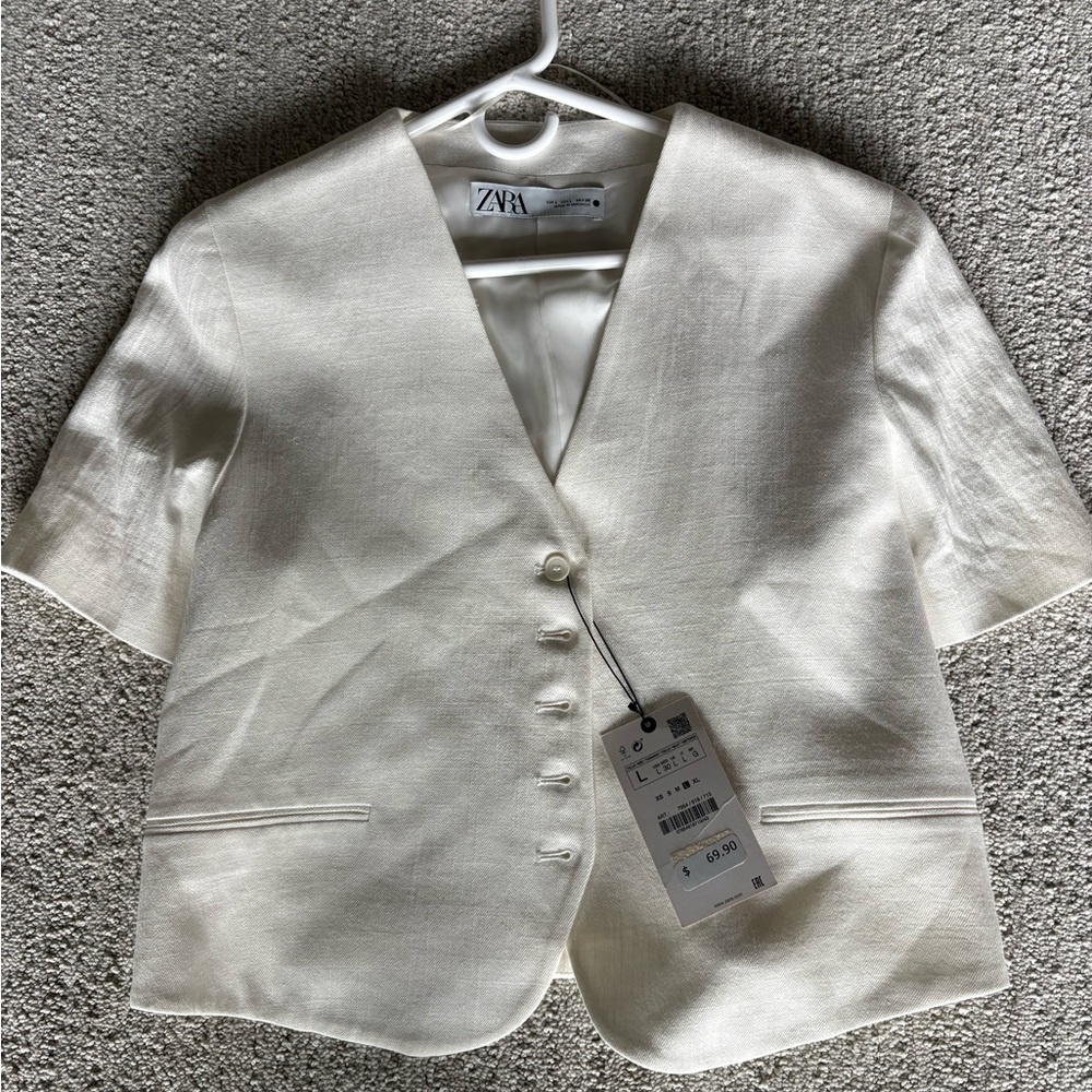 ZARA Cream Short-Sleeve Top / Jacket